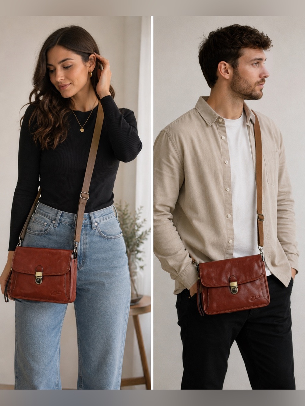 Vintage Italian Leather Crossbody / Clutch Bag – Cognac Brown Luxury UniSex